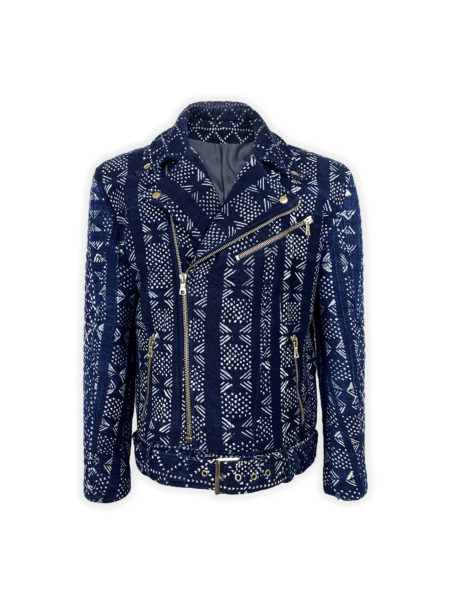 African Indigo Moto Jacket – Luxury Handwoven West African Fabric