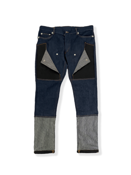 2Tone Striped Denim Pants – dual fabric striped denim with contrast panels