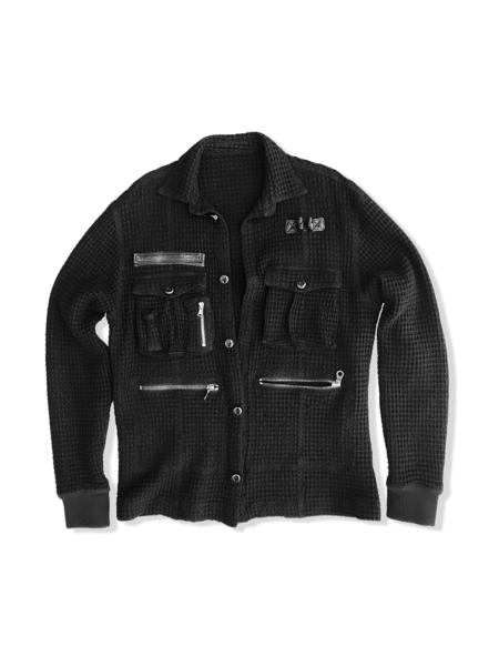 Military Black Utility Shirt with multiple pockets and rugged cotton fabric