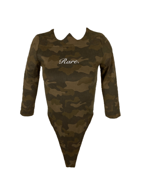 Military Jampout Bodysuit – Front View in Luxe Camo Twill