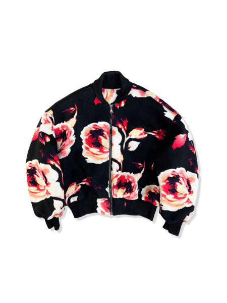 Premium Bold Black Floral Neoprene Bomber Jacket – Luxe Statement Wear
