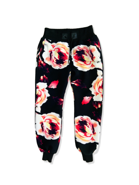 Premium Bold Black Floral Neoprene Joggers – Luxe Statement Pants