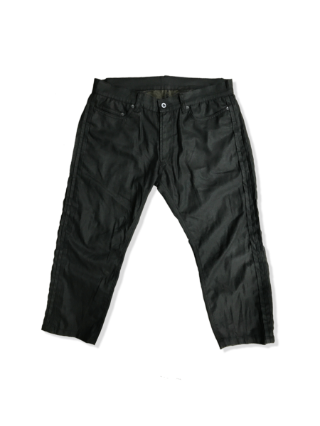 Black Pleated Denim Pants with vertical pleats and cropped length