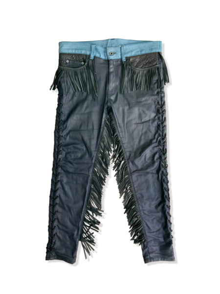RCSLA Boho Denim Pants with Leather Fringe and Eyelets