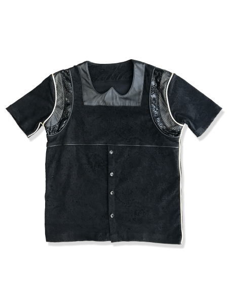 Jampout Black Tunic with Senegalese neckline in jacquard and leather