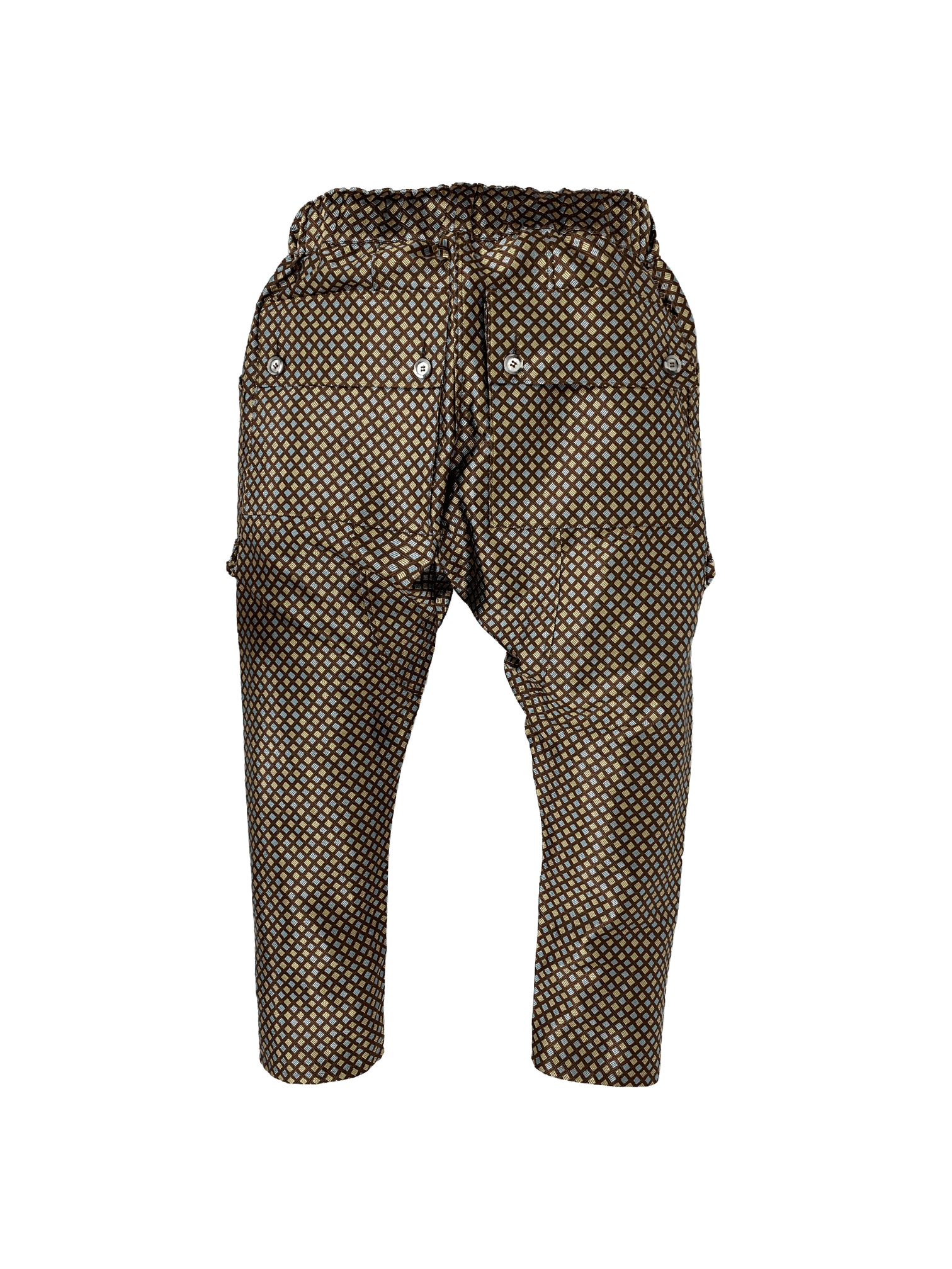 Statement Silk Brocade Joggers – front view with cropped tailored fit