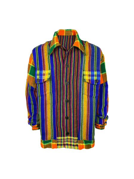 Casa Handmade Shirt Jacket – Front view showing colorful striped pattern and front button closure