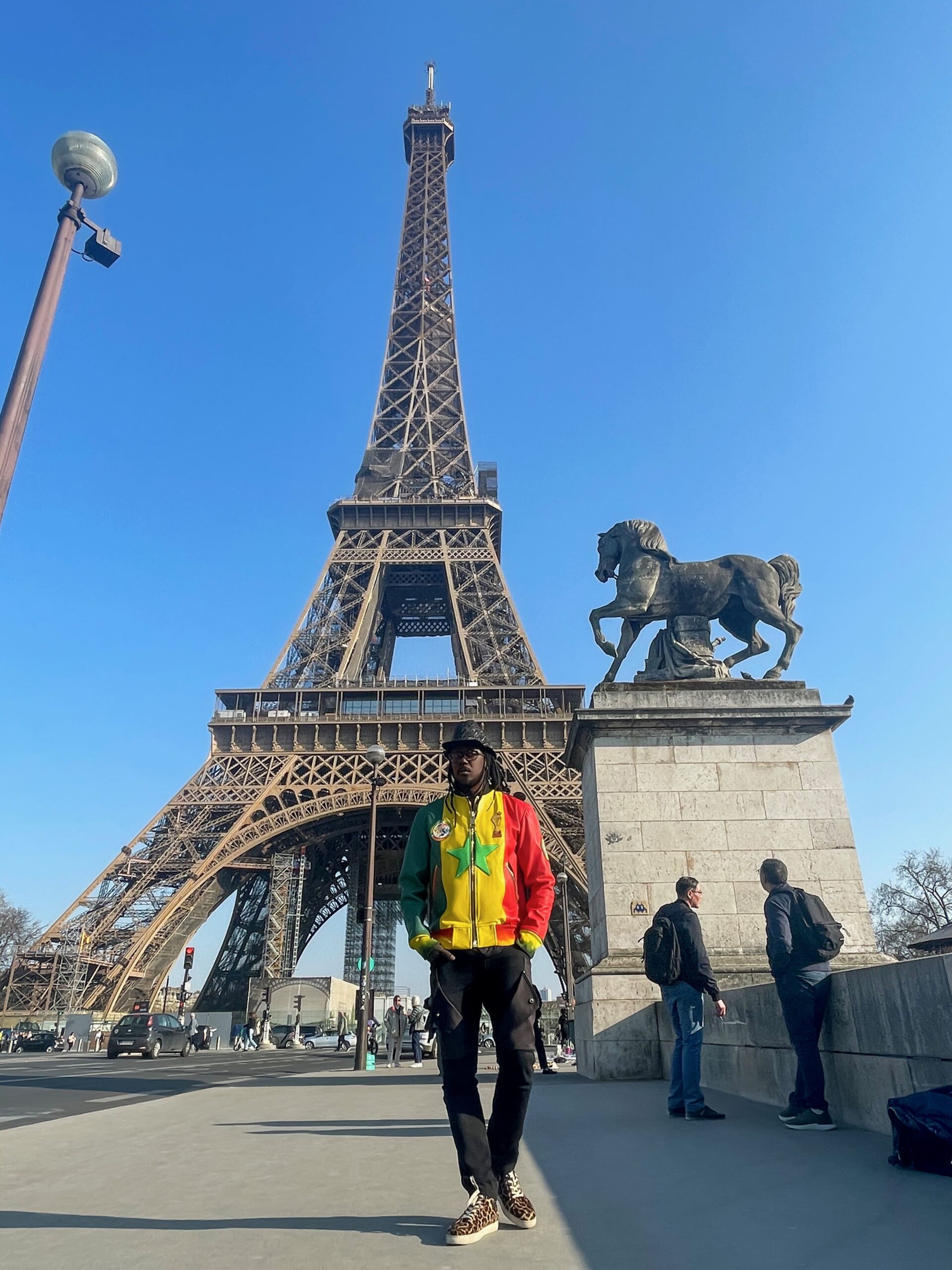 Senegal Championship Leather Jacket – Worn in Paris with Eiffel Tower in background