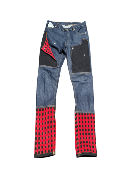 2Tone Maasai Denim Pants – Front view showing contrast panels and checkered inserts