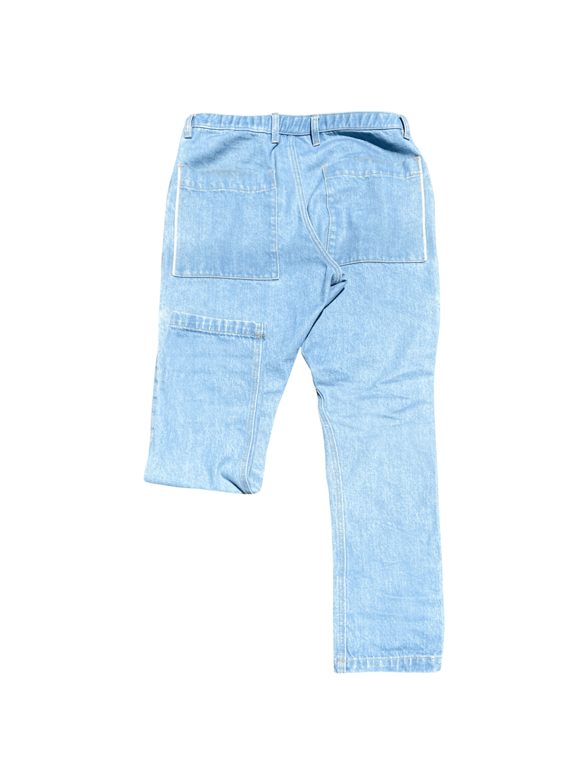 Back view of Denim Rick Pants showing large patch pockets and arched seam – RCSLA