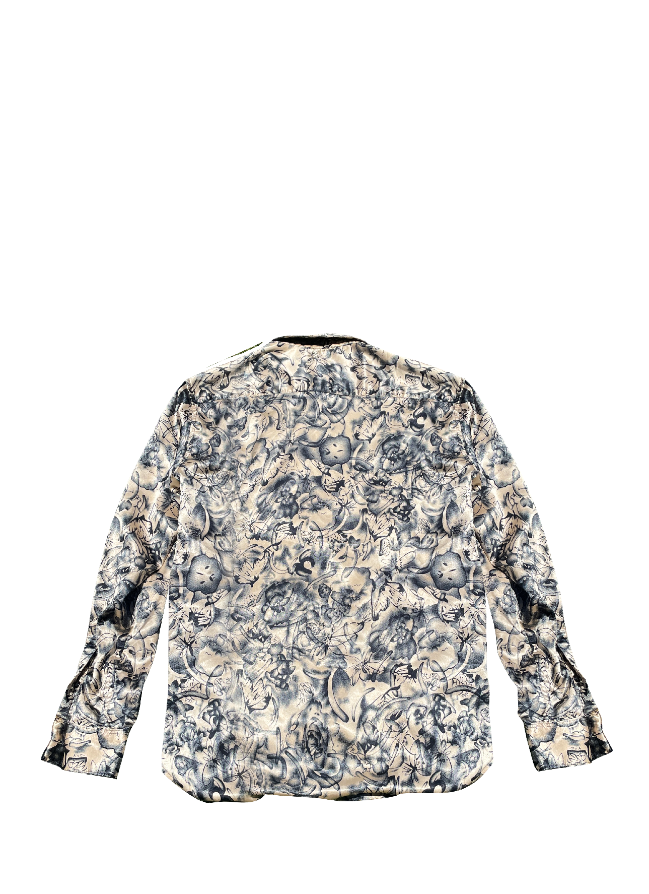 Desert Mirage Shirt back view showcasing flowing satin fabric and artistic pattern