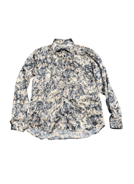 Desert Mirage Shirt front view with abstract satin print and structured collar