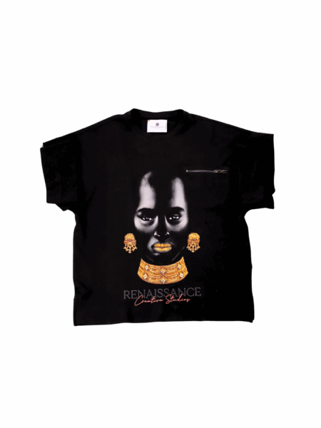 Queen Tee by RCSLA – Black t-shirt with gold jewelry artwork and zipper