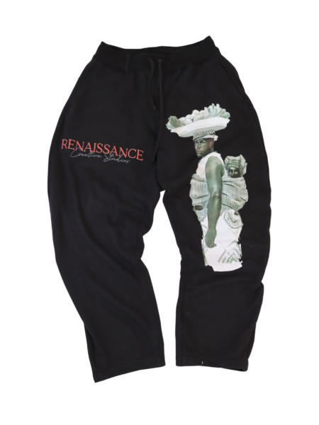 Black oversized joggers with cultural artwork by RCSLA