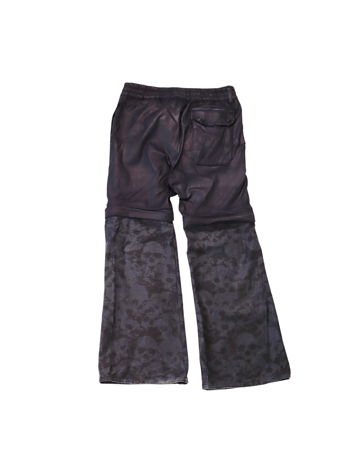 waxed denim pants with skull detail